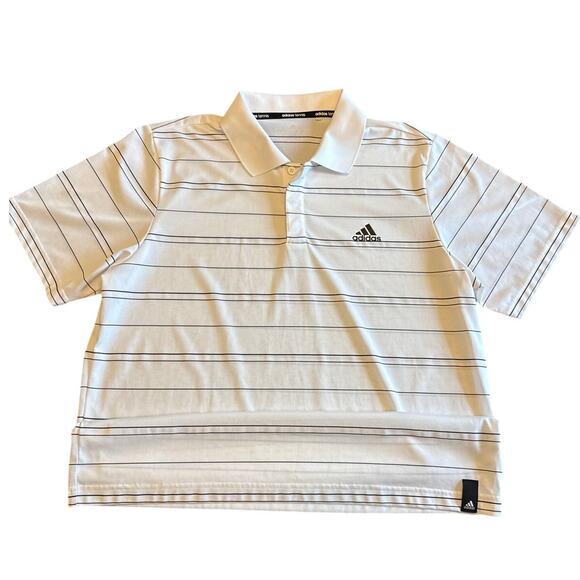 Adidas Polo Shirt Men's XL Short Sleeve White Striped Tennis L - Picture 8 of 8